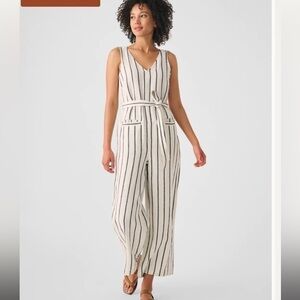Faherty Cream and Black Striped Jumpsuit